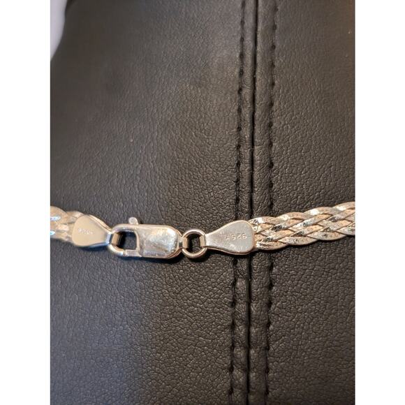 5 Strand Braided Herringbone Diamond Cut 925 Sterling Silver 5mm Chain Necklace - Picture 6 of 8